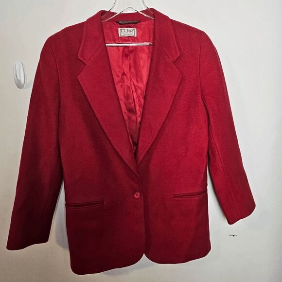 L.L Bean Vintage Lined Wool Blazer Jacket Womens Holiday Christmas Red One Butto - Picture 1 of 4